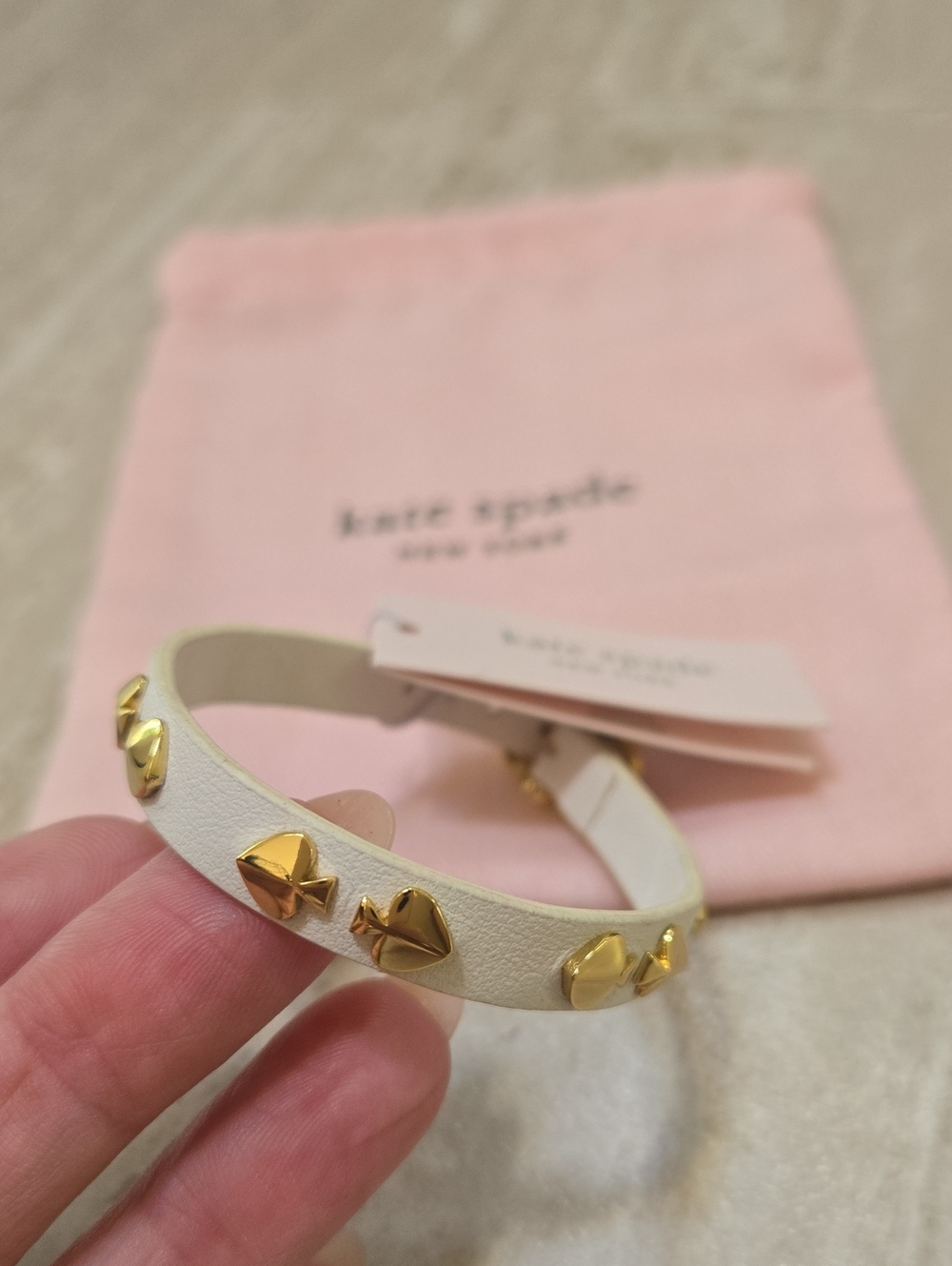 New Kate Spade New York White Leather Heritage Gold Spade Bracelet